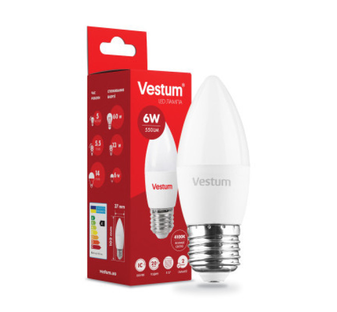 Vestum Лампочка Vestum C37 6W 4100K 220V E27 (1-VS-1301)
