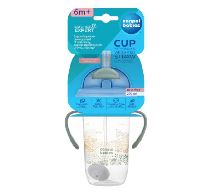 Canpol babies Поїльник-непроливайка Canpol babies MOUNTAINS з трубочкою і обтяжувачем, 270 мл, зелена (56/620_gre)