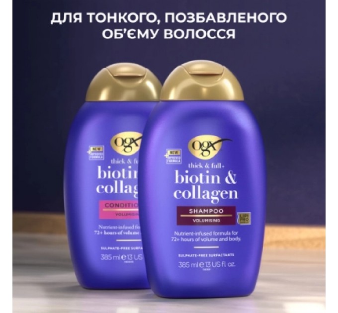 OGX Набір косметики OGX Біотинова формула з колагеном для об'єму та зміцнення волосся Шампунь + Кондиціонер (3574661864952)