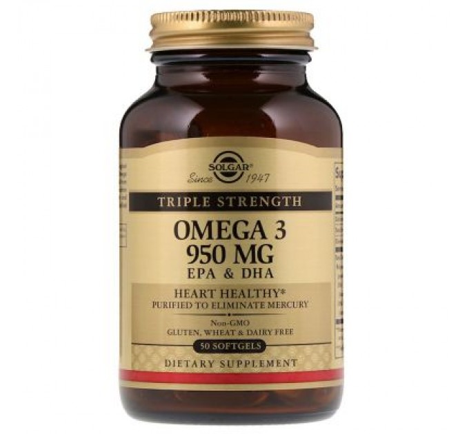 Solgar Жирні кислоти Solgar Омега-3, ЕПК і ДГК, Triple Strength, 950 мг, 50 желатинових (SOL-02057)