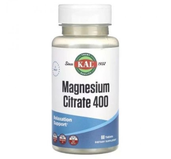 KAL Мінерали KAL Магній Цитрат, 400 мг, Magnesium citrate, 60 таблеток (CAL-13455)