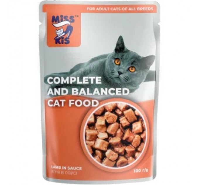 Mis Kiss Вологий корм для кішок Mis Kiss з ягням в соусі 100 г (4820164440186/4820111141432)