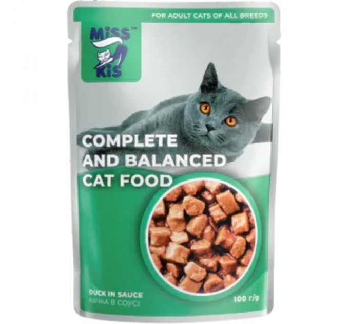 Mis Kiss Вологий корм для кішок Mis Kiss з качкою в соусі 100 г (4820164440193/4820111141470)
