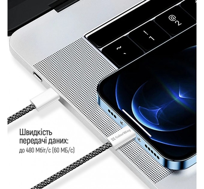 ColorWay Кабель ColorWay USB Type-C - USB Type-C (M/M), 3.0 А, 2 м, Black (CW-CBPDCC068-BK)