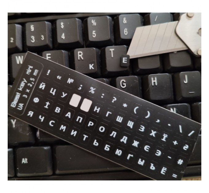 BestKey Наклейка на клавіатуру BestKey мініатюрна непрозора чорна, 56, білий (BKm4WHI/045)