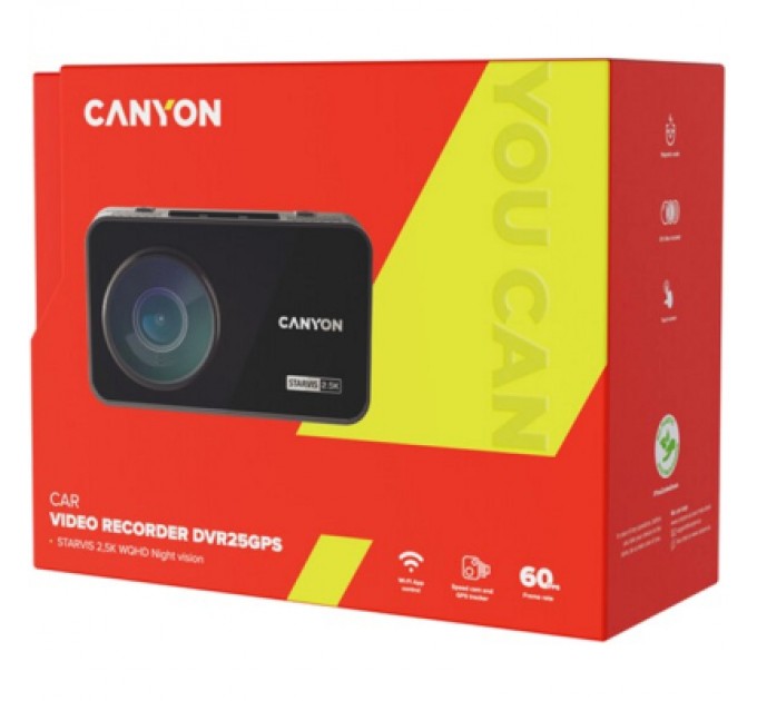 Canyon Відеореєстратор Canyon DVR25GPS WQHD 2.5K 1440p GPS Wi-Fi Black (CND-DVR25GPS)