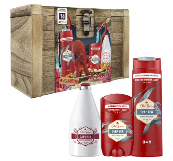 Old Spice Набір косметики Old Spice Твердий дезодорант Deep Sea + Гель для душу 3-в-1 Deep Sea + Лосьйон після гоління Captain (8700216131421)
