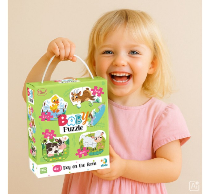 DoDo Пазл DoDo 4 в 1 Baby puzzle. День на фермі (300687)