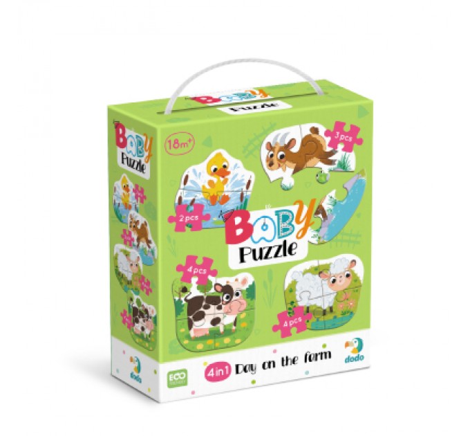 DoDo Пазл DoDo 4 в 1 Baby puzzle. День на фермі (300687)