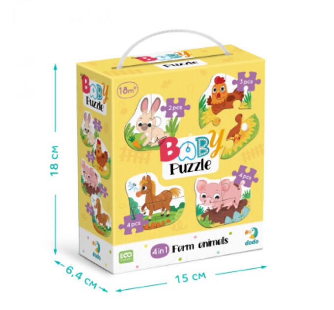 DoDo Пазл DoDo 4 в 1 Baby puzzle. Сільські тварини (300686)