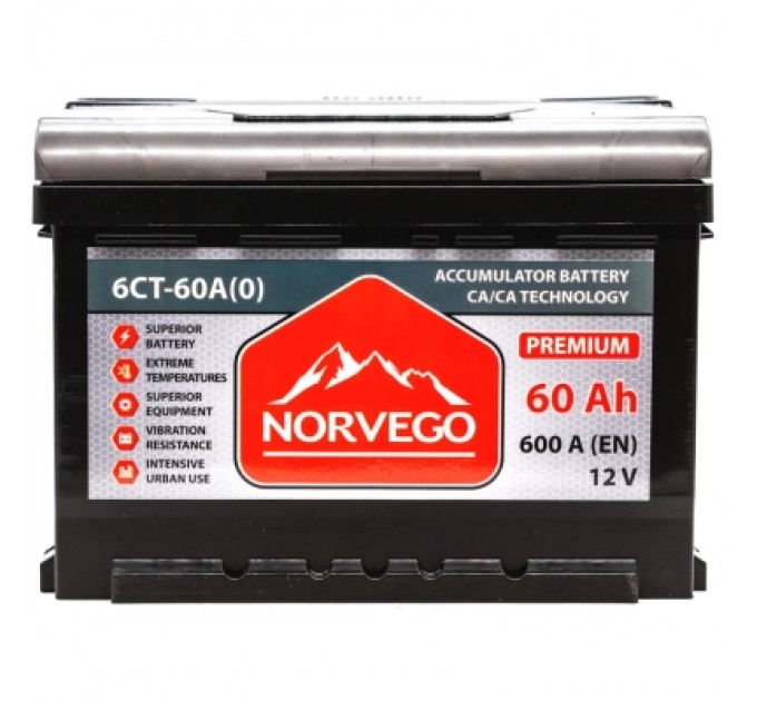 NORVEGO Акумулятор автомобільний NORVEGO ВЕСТА Premium 60A +прав (0) (600 пуск)