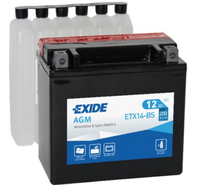 EXIDE Акумулятор автомобільний EXIDE AGM 12Ah (+/-) (200EN) (ETX14-BS)