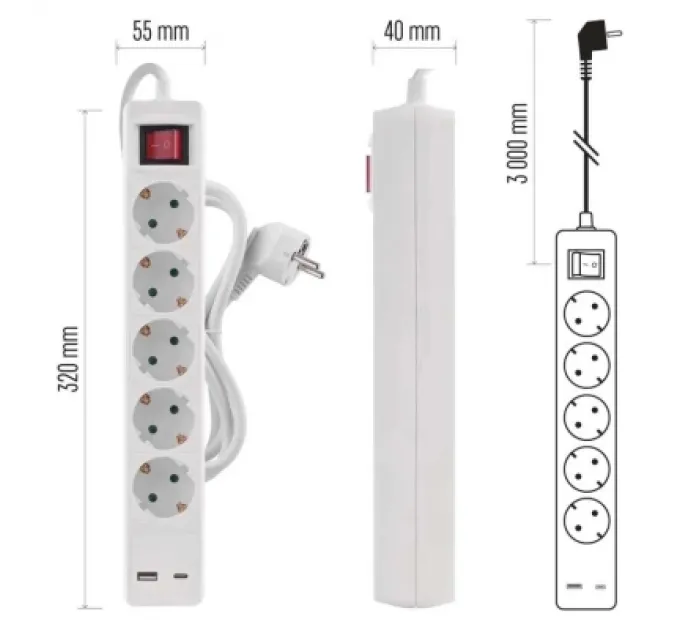 EMOS Мережевий подовжувач EMOS P1523CU