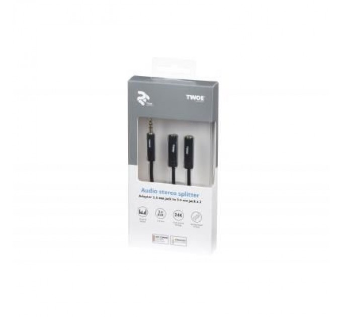 2E Кабель мультимедійний 3.5 мм jack(M) x 2(F), black, 0.15m 2E (2E-W9697)