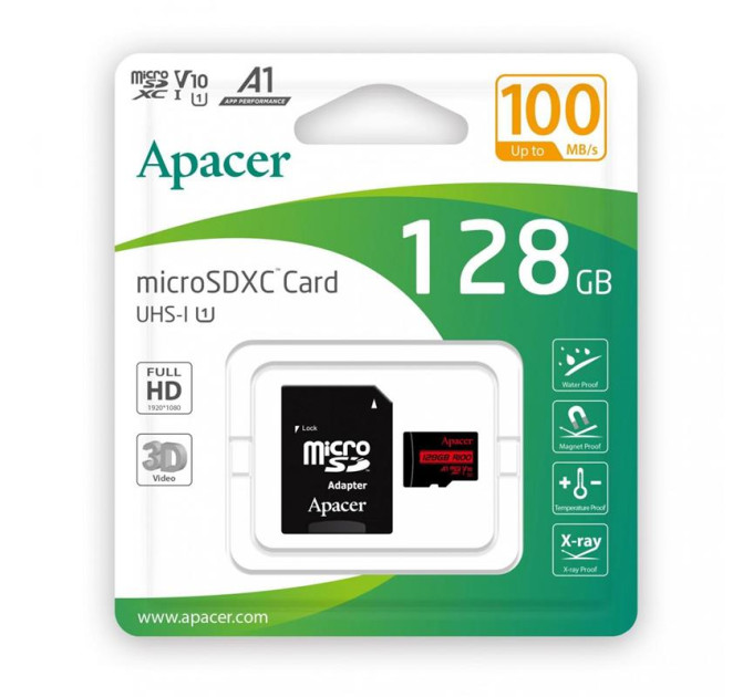 Apacer Карта пам'яті Apacer 128GB microSD class 10 UHS-I V10 A1 (AP128GMCSX10UB-R)