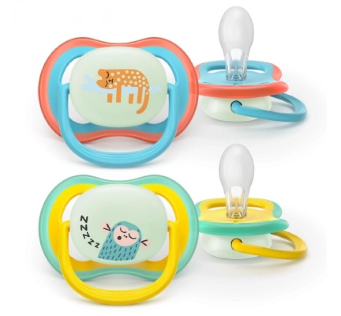 Philips AVENT Пустушка Philips AVENT Ultra Air Нічна 18+ місяців 2 шт, блакитно-жовта (SCF376/32)