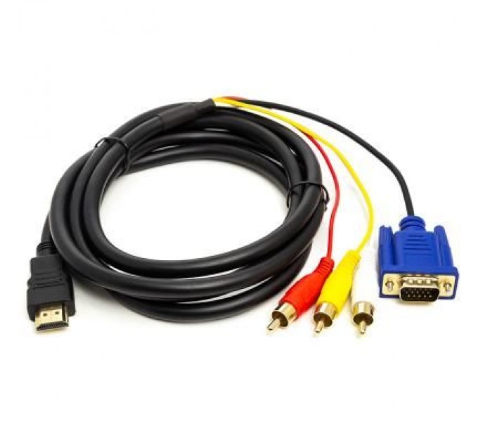 PowerPlant Кабель мультимедійний HDMI to VGA / 3*RCA 1.0m 1080p PowerPlant (CA912018)