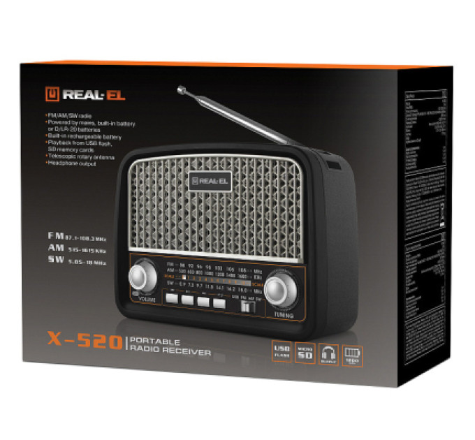 REAL-EL Портативний радіоприймач REAL-EL X-520 Black