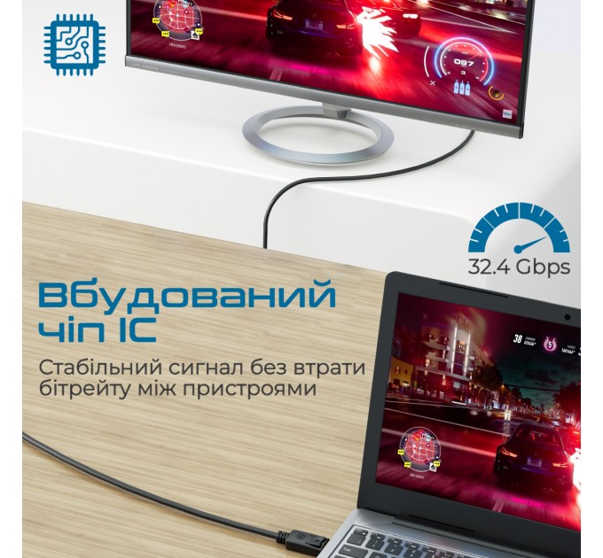 Promate Кабель Promate DisplayPort - DisplayPort V 1.4 (M/M), 2 м, DPLink-200 Black