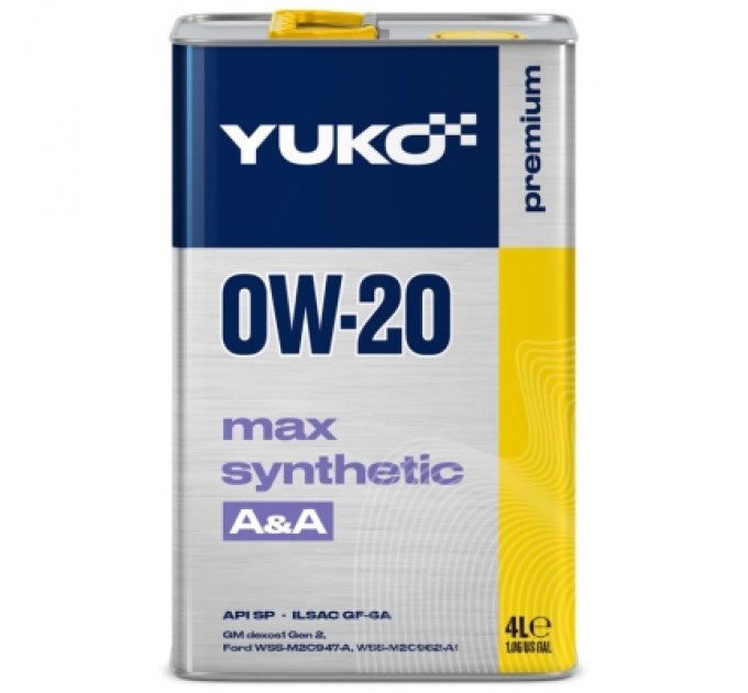 Yuko Моторна олива Yuko MAX SYNTHETIC A&A 0W-20 API SP 4л (4823110401514)