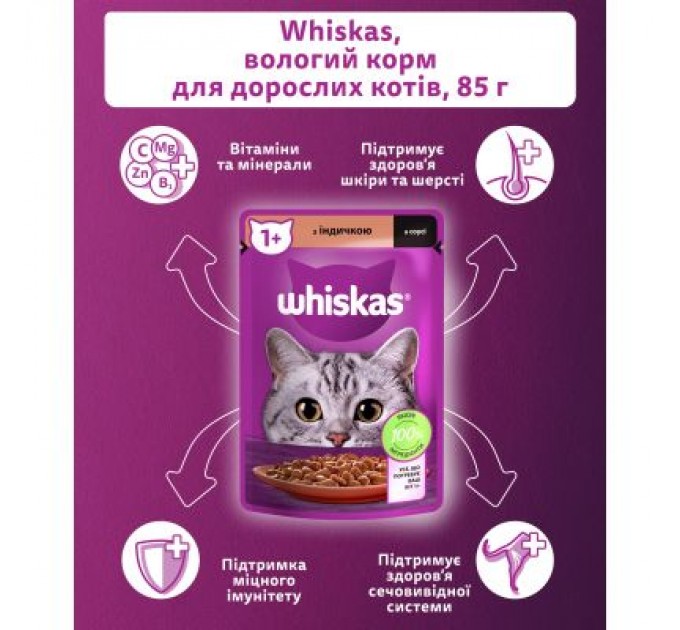 Whiskas Вологий корм для кішок Whiskas Індичка в соусі 85 г (5900951302077)