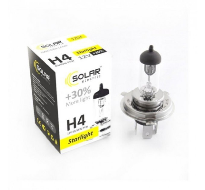 SOLAR Автолампа SOLAR H4 12V 60/55W P43t-38 Starlight+30 (1204)