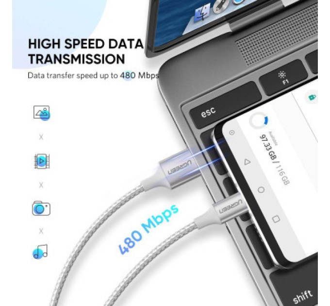 Ugreen Дата кабель USB 2.0 AM to Type-C 2.0m 3.0A 18W US288 White Ugreen (60133)