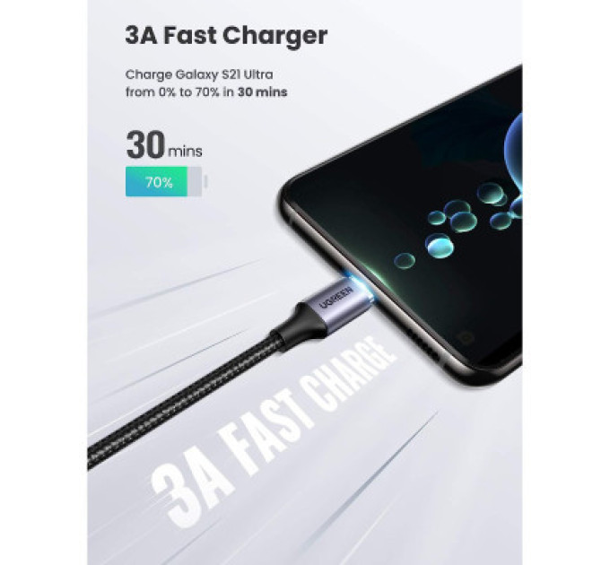 Ugreen Дата кабель USB-C to USB-C 3.0m 60W US255 90-degree Angle Black Ugreen (80714)