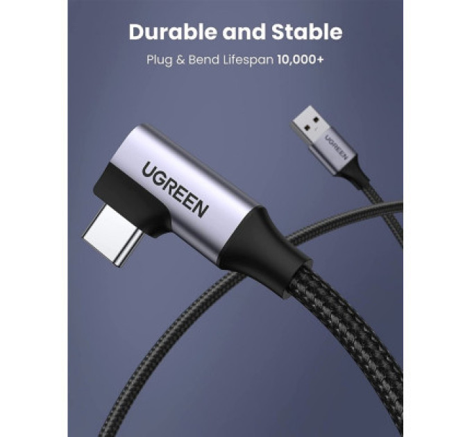 Ugreen Дата кабель USB 3.0 AM to Type-C 1.0m 60W US385 90-degree Black Ugreen (20299)