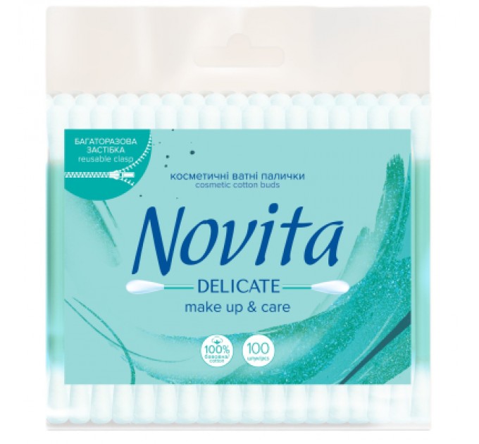 Novita Ватні палички Novita Delicate в поліетиленовому пакеті 100 шт. (4823071615906)
