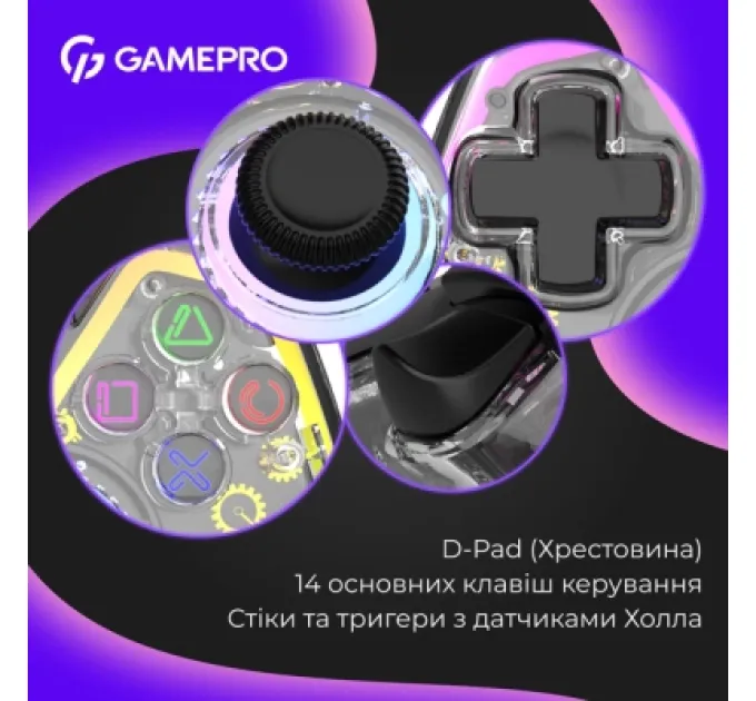 GamePro Геймпад GamePro GPS13T BT 5.3/USB/PC/iOS/Android/PS3/PS4 RGB Transparent (GPS13T)