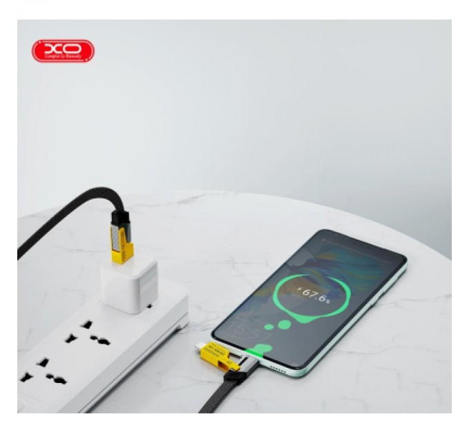 XO Дата кабель USB 2.0 AM to USB-C + USB 2.0 AM to Lightning 1.0m 60W black XO (NB283_4-in-1_Black)