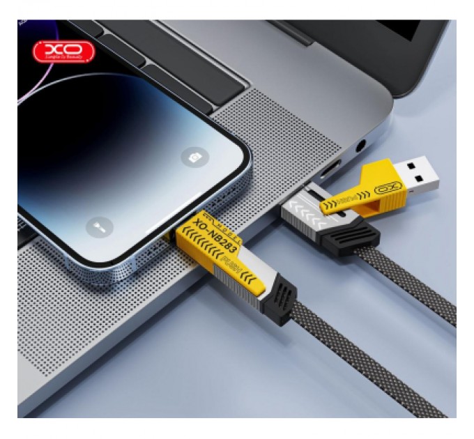 XO Дата кабель USB 2.0 AM to USB-C + USB 2.0 AM to Lightning 1.0m 60W black XO (NB283_4-in-1_Black)