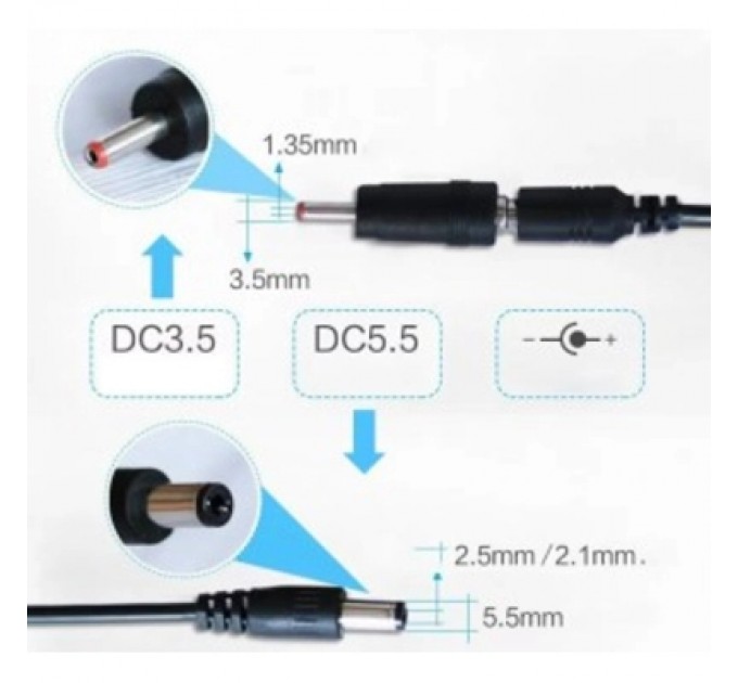 Kingda Кабель живлення USB to DC 5.5mm + 3.51.35mm 0.8m 18W Kingda (KD-USB-DC9/12)