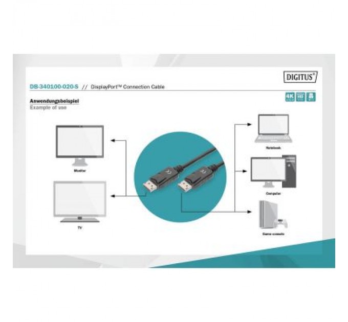 Digitus Кабель мультимедійний Display Port to Display Port 2.0m UHD 4K Digitus (DB-340100-020-S)