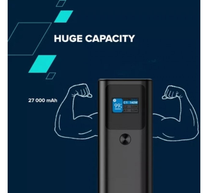 Canyon Батарея універсальна Canyon PB-2010 27000mAh PD/3.1/140Wh, in/out2xUSB-C PD/140W, outUSB-A/22.5W (CNE-CPB2010DG)