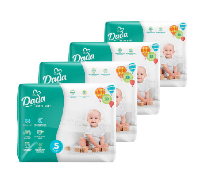 Dada Підгузки Dada Extra Soft 5 Junior (11-25 кг) 4 упаковки по 39 шт 156 шт (4820174989569)