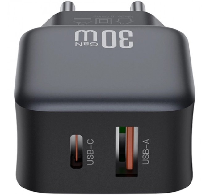 XO Зарядний пристрій XO L156 USB-C PD30W + USB-A QC3.0 Black (L156.black)