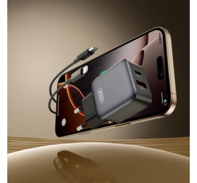 XO Зарядний пристрій XO L156 USB-C PD30W + USB-A QC3.0 Black (L156.black)