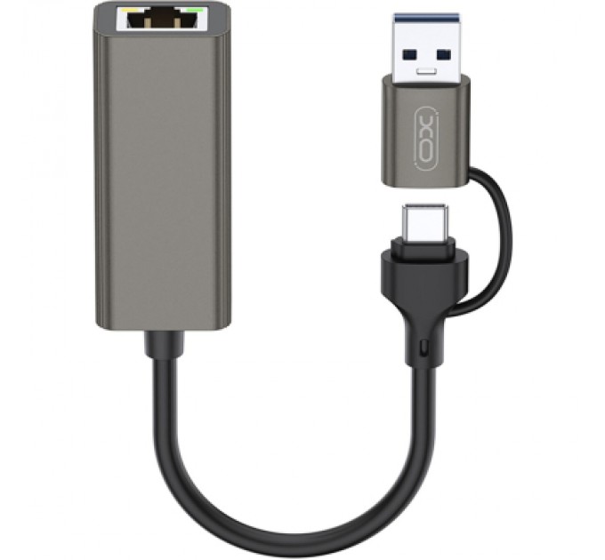 XO Адаптер USB-C + USB A to RJ45 Ethernet XO (HUB018.black)
