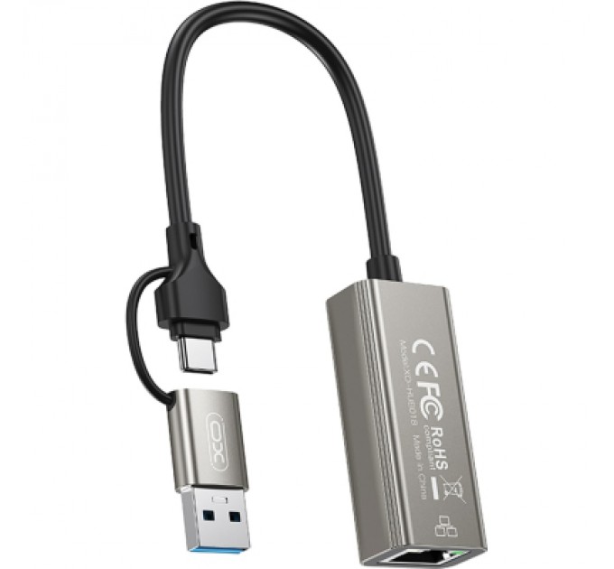 XO Адаптер USB-C + USB A to RJ45 Ethernet XO (HUB018.black)