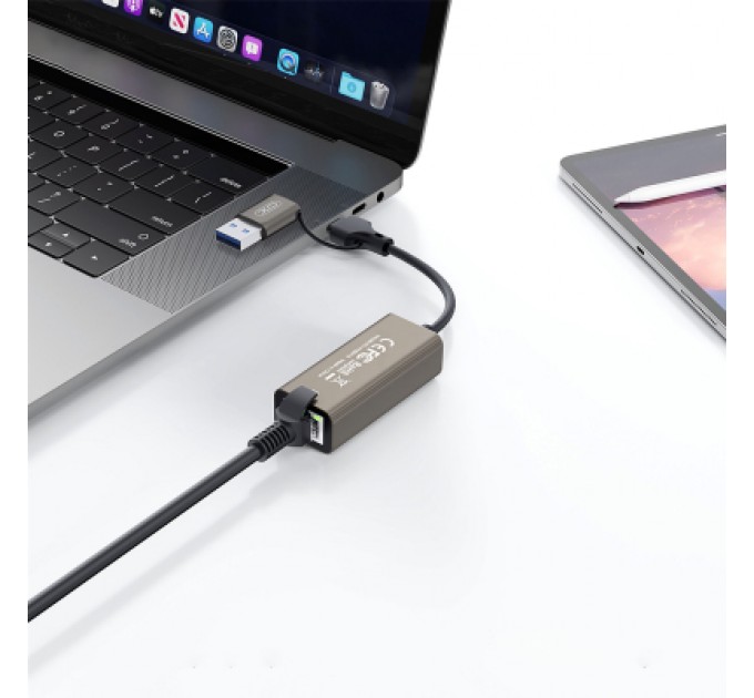 XO Адаптер USB-C + USB A to RJ45 Ethernet XO (HUB018.black)