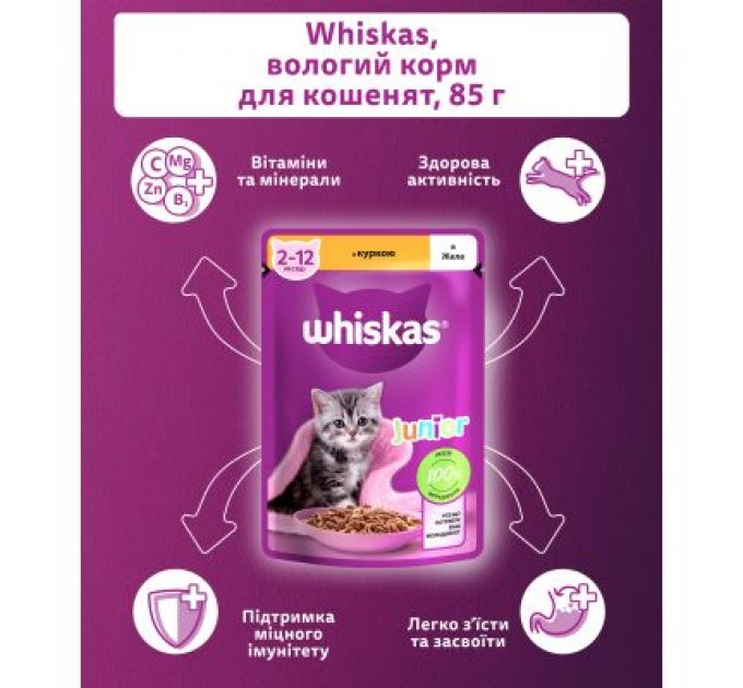 Whiskas Вологий корм для кішок Whiskas Kitten Курка в желе 85 г (5900951302152/5900951302138)