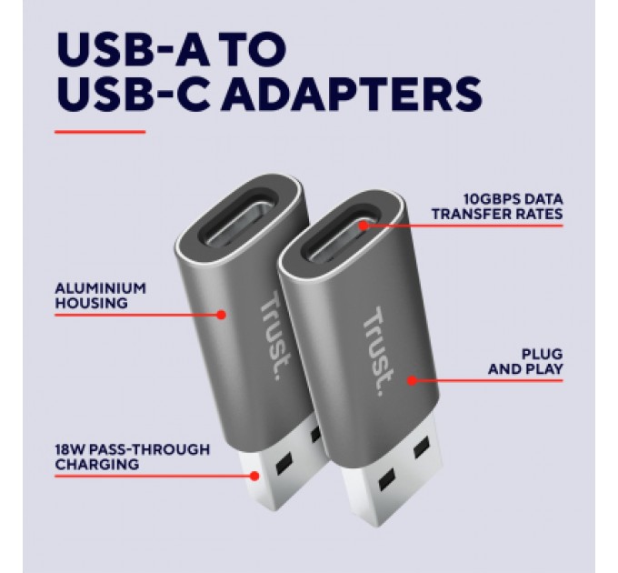 Trust Перехідник USB-C to USB-A 3.2 Adapter 2-Pack Trust (25573_TRUST)