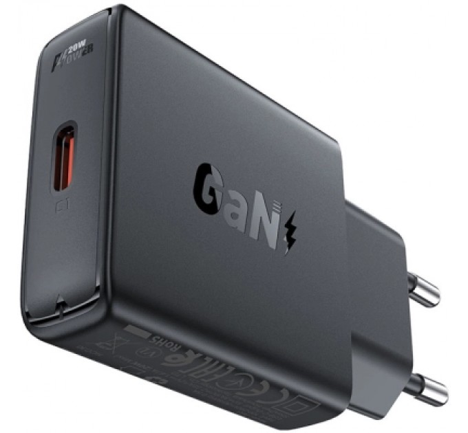 Acefast Зарядний пристрій Acefast A65 USB-C PD20W GaN ultra-thin Black (6974316282686)