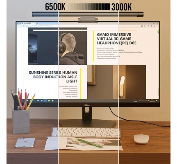 Baseus Настільна лампа Baseus на монітор i-wok Series USB Asymmetric Light Source Screen Hanging Light (fighting) Pro Black (DGIWK-P01)