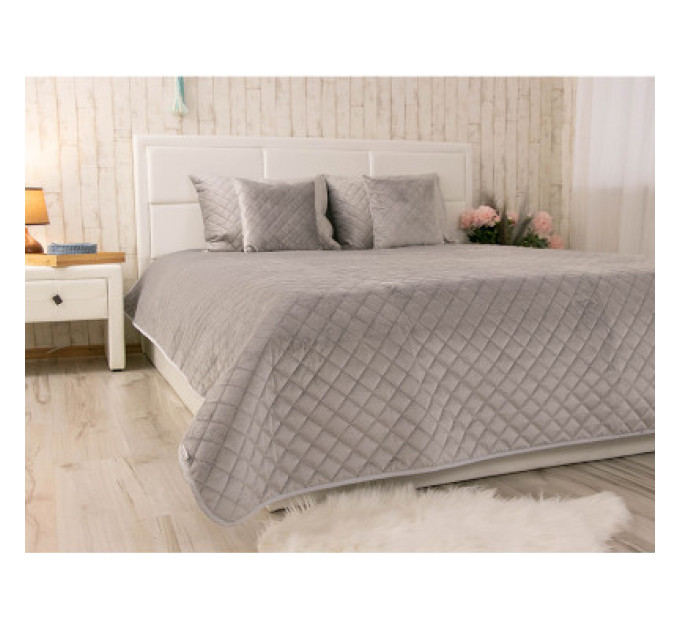 Руно Покривало Руно двостороннє декоративне Velour Grey ромб 150х220 см (360.55_Grey ромб)