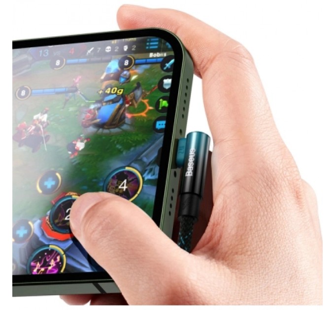 Baseus Дата кабель USB 2.0 AM to Lightning 2.0m 2.4A 90° corner black/blue Baseus (CAVP000121)