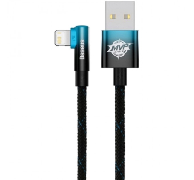 Baseus Дата кабель USB 2.0 AM to Lightning 2.0m 2.4A 90° corner black/blue Baseus (CAVP000121)