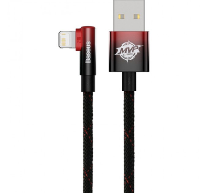 Baseus Дата кабель USB 2.0 AM to Lightning 2.0m 2.4A 90° corner black/red Baseus (CAVP000120)